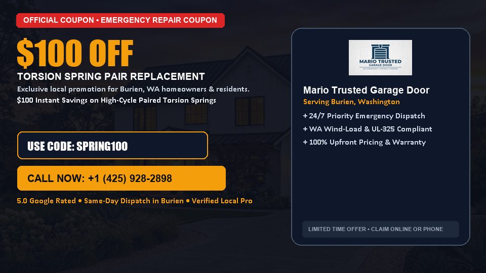 Mario Trusted Garage Door $100 OFF Dual Torsion Spring Replacement in Burien, WA