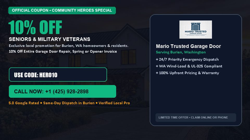 Mario Trusted Garage Door 10% OFF Seniors & Military Veterans